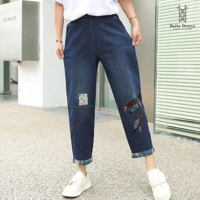 벨라도나 여성 캐주얼 레트로 자수 배기데님팬츠 청바지 사계절 엄마옷 Bon-2678