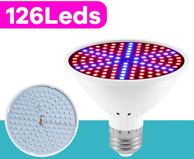 200W LED 식물 성장등 전구 풀 스펙트럼 E26/E27 온실 텐트 수경재배 110V/220V, [02] 126leds-100W