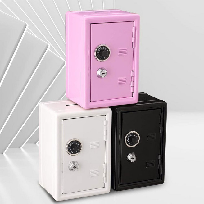 철제 미니금고 저금통 지폐 동전보관함 레트로 빈티지 인테리어 소품, 화이트