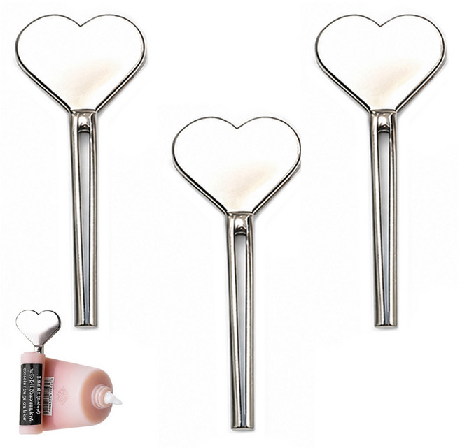 LXU 하트 84mm 와이드 스텐 치약짜개 3p 튜브 링거 스퀴저 실버, 3개, 은색