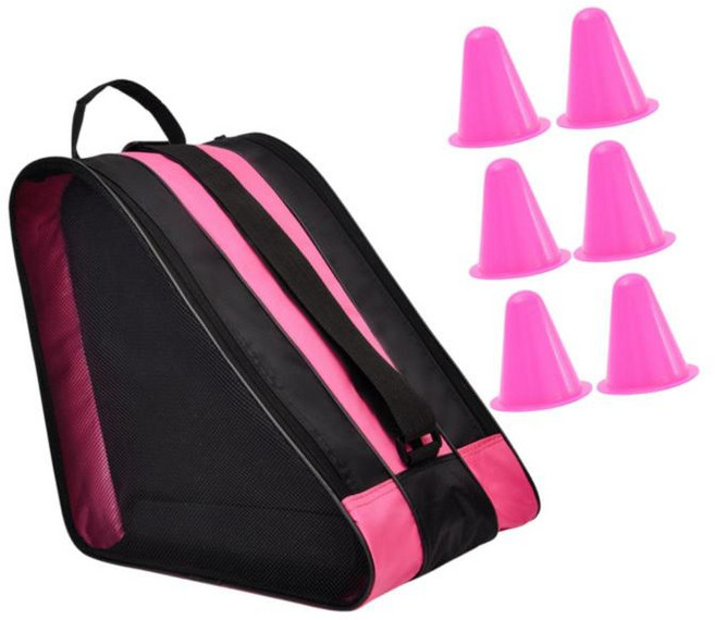 YSSHOP 롤러스케이트 가방 스케이트화 보관 가방 6개 롤러스케이트 파일 휴대용 핸들 스케이트 운반 가방 아이스, 38cmx38cmx30cm, 나일론, 분홍색