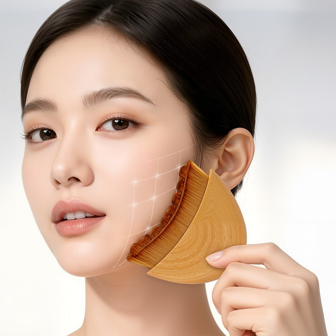 리프팅 브러쉬 얼굴 마사지 브러쉬 V선 괄사 피부 광채 및 피로 해소, 브라운, 1개