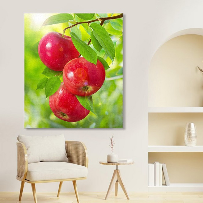 엘티에프티 사과그림액자 캔버스 청사과 홍사과 금전운 인테리어액자 풍수그림액자, 9. 자연속의 홍사과 3과실