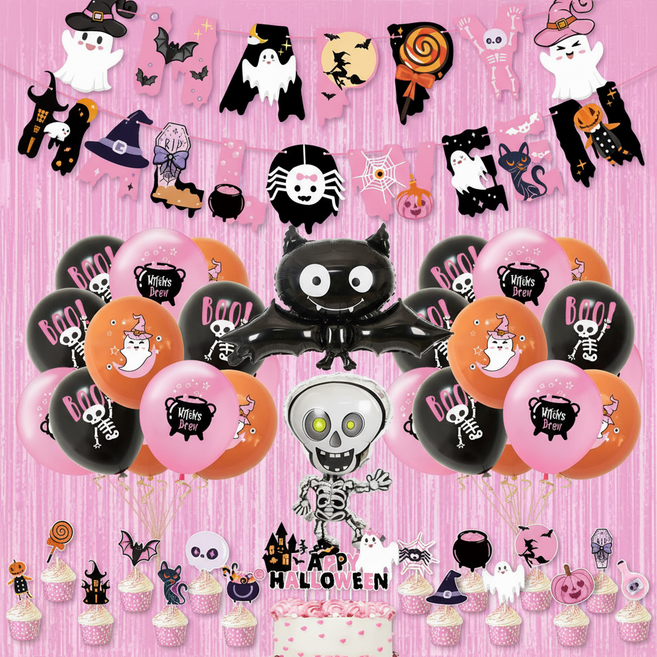 6가지 구성 할로윈데이 파티 장식 커튼 풍선세트, 1개, 1set