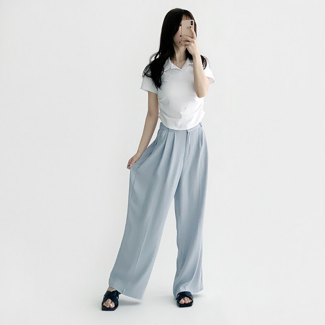 [레이온20%] 데이지클로젯 요거링 썸머 뒷밴딩 찰랑핏 핀턱 시원한 롱 와이드팬츠 슬랙스 / 여름 쿨링 아이스 기본템 밴드 일자바지 여성 여자 직장인 빅사이즈 오피스룩