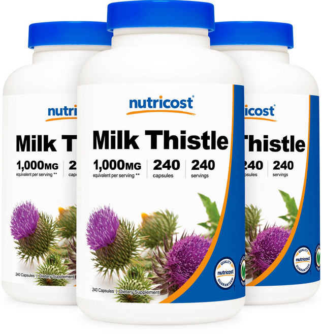 Nutricost Milk Thistle 뉴트리코스트 밀크씨슬 실리마린 250mg 240캡슐 3통, 3개, 240정
