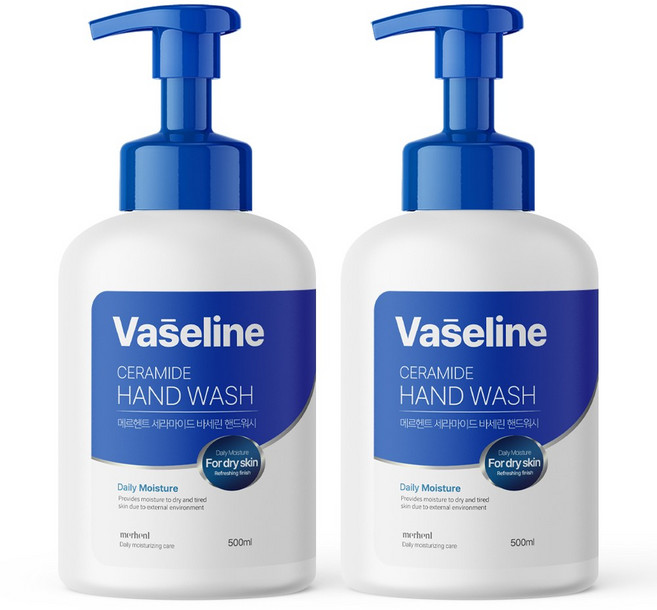 1+1 메르헨트 바세린 세라마이드 대용량 핸드워시 500ml 손세정제 물비누 퍼퓸 향기좋은 리필 거품 폼 휴대용, 2개