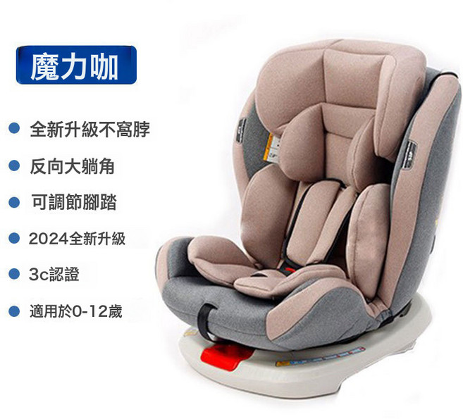 兒童安全座椅 360度旋轉 ISOFIX硬介面 適用0-12歲, C(可旋轉)魔力咖+硬介面+後掛扣:如圖所示, 1個