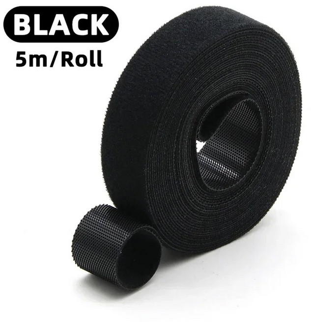 키보드스킨 재사용 루프 번들 자체 접착 케이블 전선가리개 타이 DIY 나일론 스트랩 정리 클립 와이어 홀더 관리 롤당 5m, [01] Black x 1 roll, [01] Black x 1 roll, 1개
