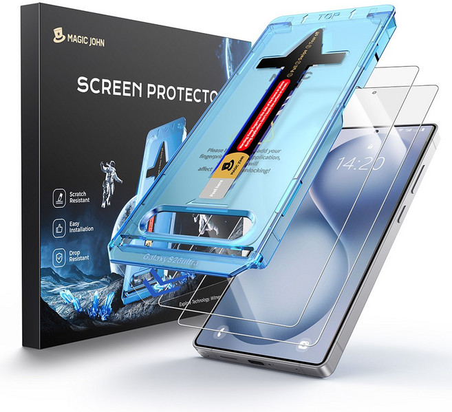 MAGIC JOHN 매직존 갤럭시 고투명 휴대폰 액정보호필름 강화유리 고화질 풀커버+부착키트 2매입, 1세트