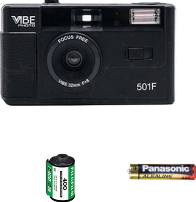 VIBE 501F 底片相機 復古膠卷相機 內建閃光燈, 經典黑+富士36張軟片+電池, 1個