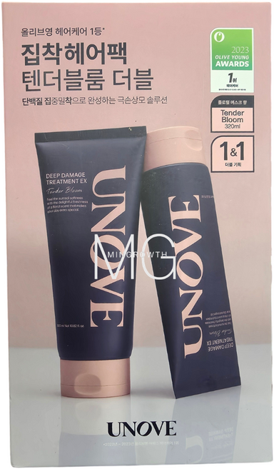 [UNOVE / 시즌 한정 기획] 어노브 NEW 대용량 딥 데미지 헤어 트리트먼트 EX 텐더블룸 향 1 + 1 추가 증정 기획, 320ml, 1세트