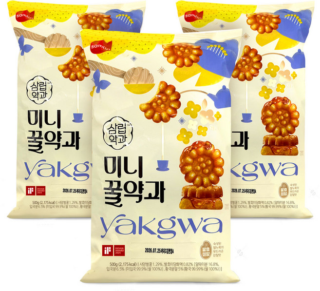 삼립 미니꿀약과 대용량 벌크 한과 과자 500g, 3개