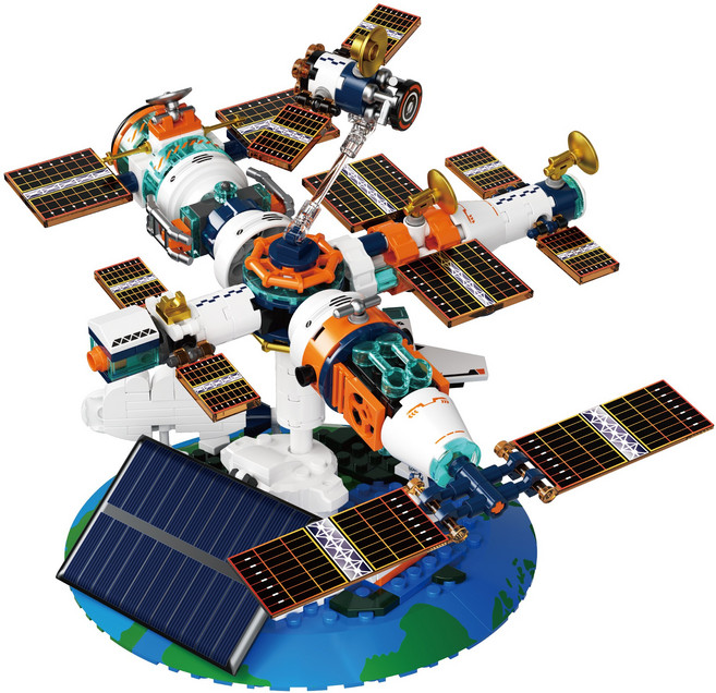 破曉太陽能空間站積木 太空系列模型 創意桌上擺件玩具, 破曉太陽能空間站, 1個