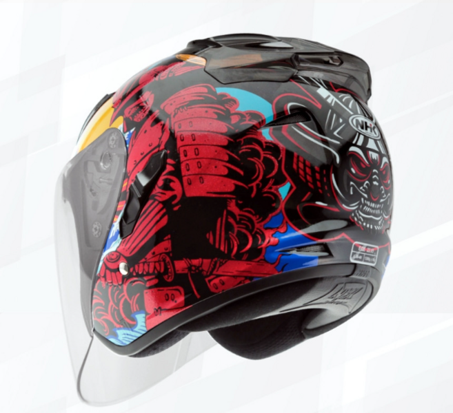 NHK R1 오토바이 오픈페이스 헬멧 그래픽 솔리드 바이크 하이바, 사무라이1 블랙글로시