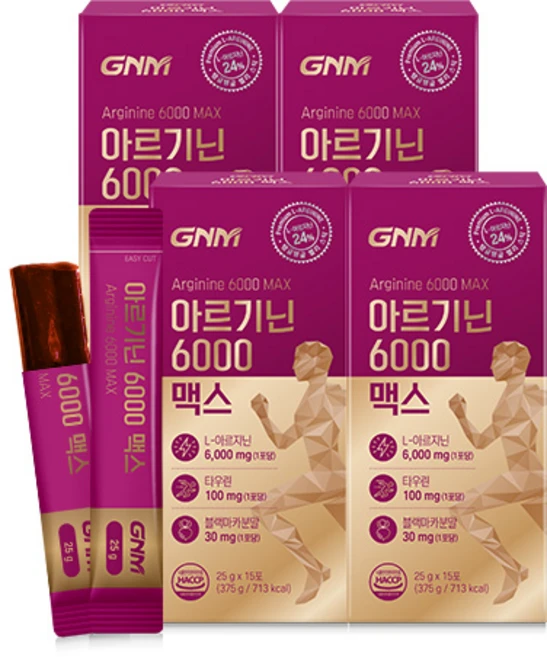 GNM 아르기닌 6000 맥스 타우린 비타민C / 비타민B 블랙마카 분말 시트룰린 오르니틴 염산염, 25g, 60개 - 쿠팡