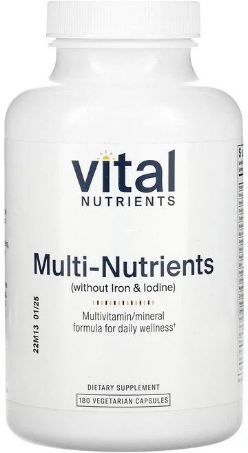바이탈 뉴트리언츠 Vital Nutrients 종합 영양소철분 및 요오드 무함유 베지 캡슐 180정121306원산지:기타, 1개 - 쿠팡