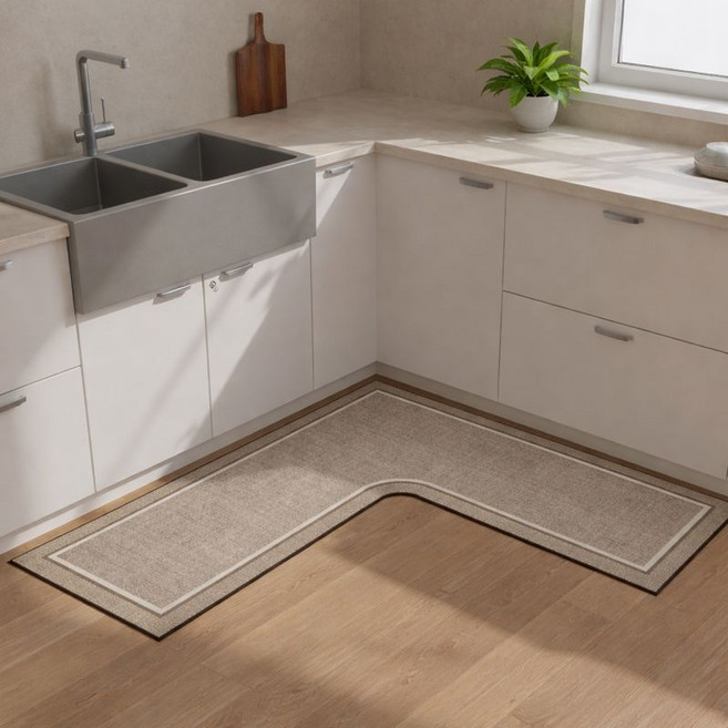아노리빙 주방매트 L자형 빨아쓰는 규조토 주방발매트 미끄럼방지 방수매트, 린넨베이지, 1개