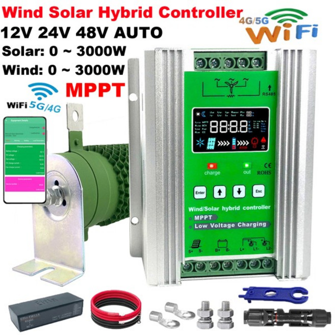 WIFI 가정용 6KW 5000W 4KW 2KW 듀얼 MPPT 하이브리드 충전 컨트롤러 고효율 태양광 풍력 시스템 12V 24V 4, 01 12V 24V AUTO, 02 Without WiFi, 01 Wind2500W Solar2000W, 1개