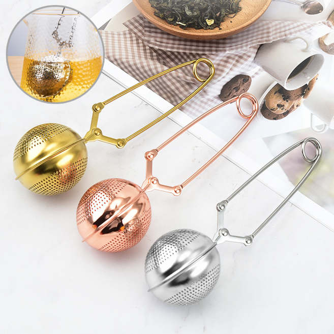 하트엘 친환경 손잡이 오픈 티 인퓨저 스텐 차 거름망, 1개, 실버