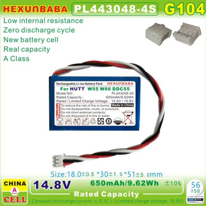 창문 청소 로봇용 리튬 이온 배터리 PL443048-4S HUTT W55 W66 DDC55 C6 G104 14.8V 650mAh, 1개입, 01 14.8 볼트