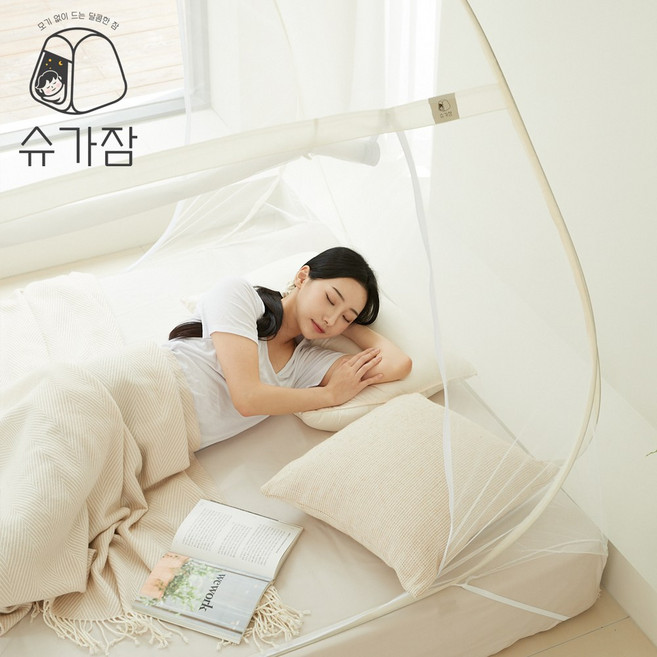 슈가잠 원터치 침대 모기장 유아 아기 인증, 바닐라 아이보리