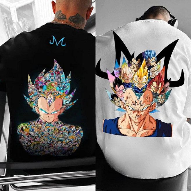 빅보스 베지터 마인부우 모자이크 반팔티 100-105 드래곤볼 캐릭터 옷 레트로 만화 티셔츠