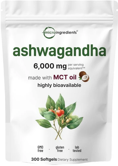아슈와간다 6000mg 1회 제공량 300개 코코넛 MCT 오일 소프트젤 블랙페퍼 함유 자연 허브 제품, 1개 - 쿠팡