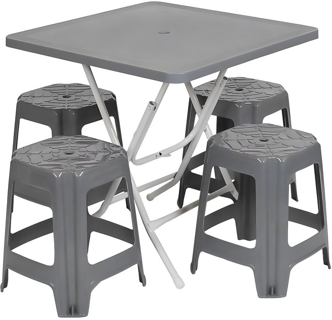 지오리빙 포장마차 테이블 의자 세트, 사각+사각(다크그레이)
