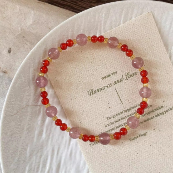 여성 원석 스트로베리 쿼츠 딸기수정팔찌 핑크 레드 비즈팔찌 예쁜선물염주팔찌GSL408