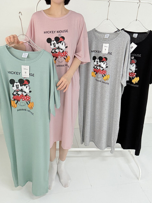 미키마우스 커플 반팔 원피스 여름 홈웨어 잠옷 루즈핏