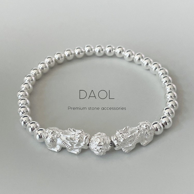 925실버 재물운 행운 육자진언 쌍비휴 5mm 은볼팔찌