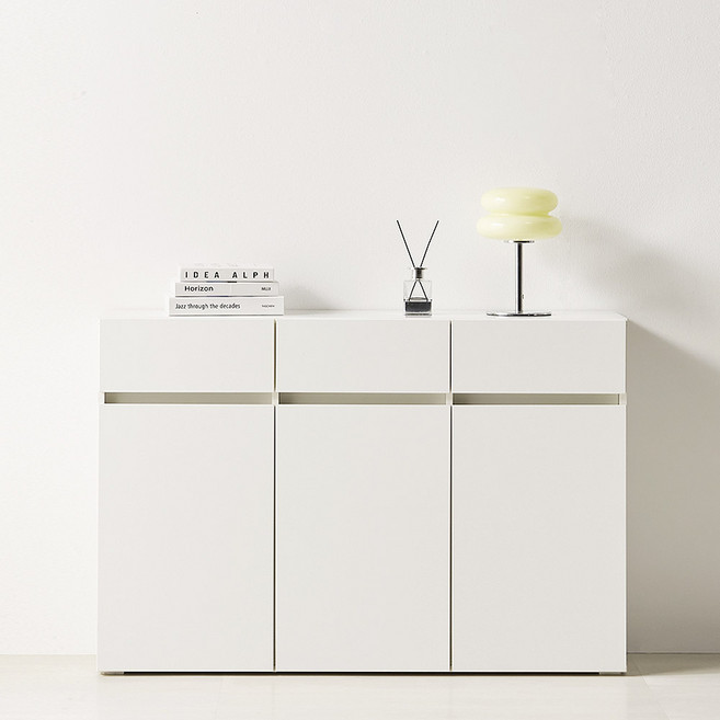 스칸디무드 커스트 다용도 슬림 틈새 높은 서랍 거실 수납장 3단 1200 방문설치, 화이트