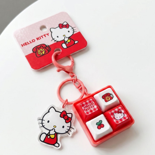 씨에이지몰 헬로키티 LED 키캡 키보드 키링 4구 클릭커 키티 4구 키캡 키링, 1개, 레드