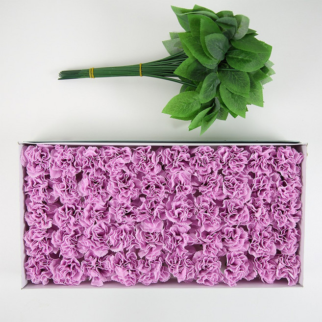 DIY 카네이션 비누꽃 50송이+잎사귀 꽃대 50대, 1개, C-08 라일락핑크