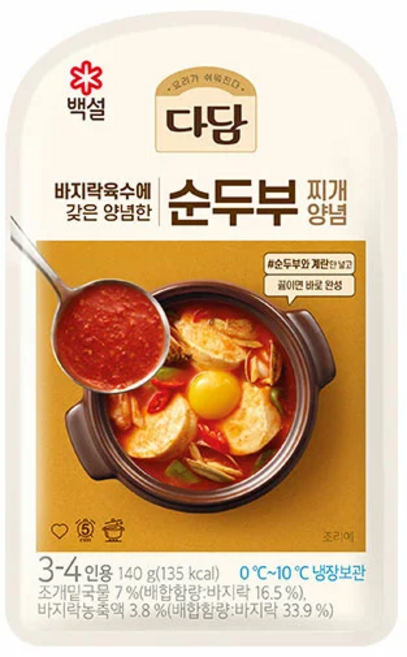 CJ 다담 바지락 순두부 찌개양념 140g(3-4인용) 16개입 박스 식품 > 장/소스 소스/드레싱/식초 소스류 조림/찌개양념, 140g, 16개