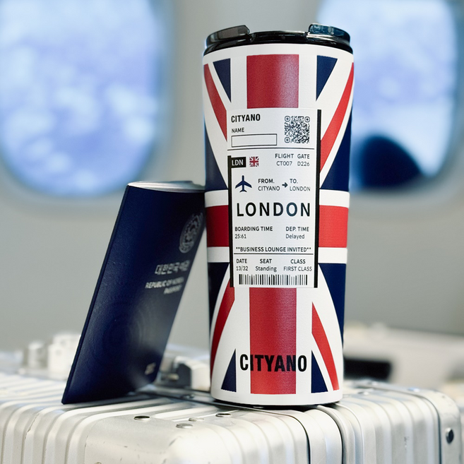 시티아노 대용량 빨대 스텐 시티컵 텀블러 런던에디션 보온 보냉 콜드컵 보온병 600ml, (2+1이벤트) 시티아노 런던 네이비 텀블러, 1개, 쇼핑백 없음