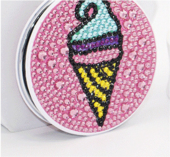 보석십자수 거울 만들기 DIY 비즈 규빅 양면원형 거울, 보석손거울세트(아이스크림), 1개