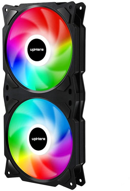 upHere PC 케이스 팬 x2기 무지개색 LED PWM 3PIN 커넥터 2연형【PF240CF3】