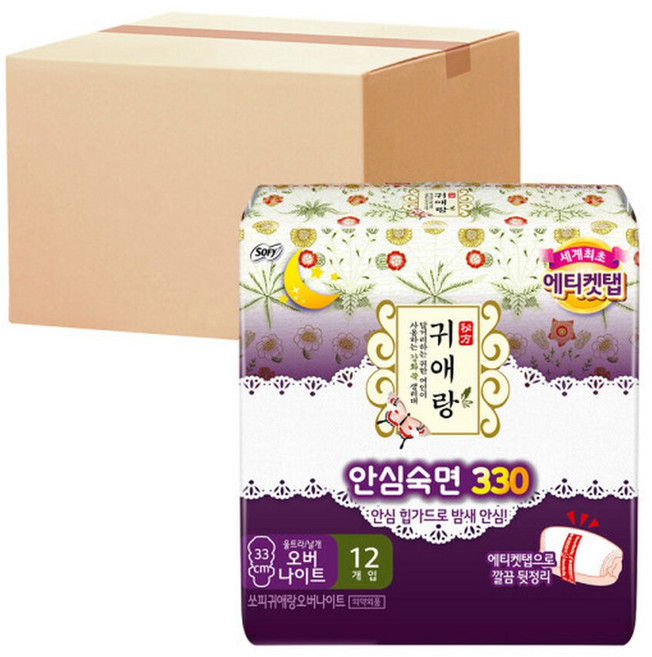 쏘피 귀애랑 오버나이트 12P x 16개(1BOX), 12개입, 16박스