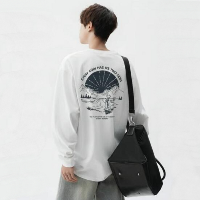 남자 오버핏 캐주얼 면 긴팔티 긴팔 티셔츠