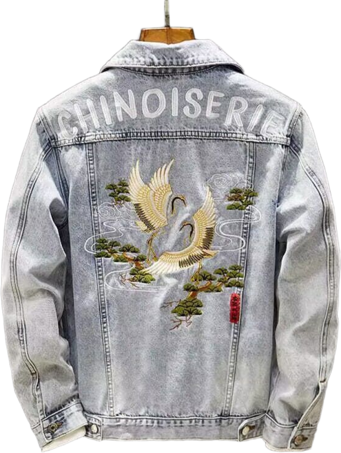 남성용 자수 데님 자켓 봄 가을 캐주얼 카고 코트 청재킷