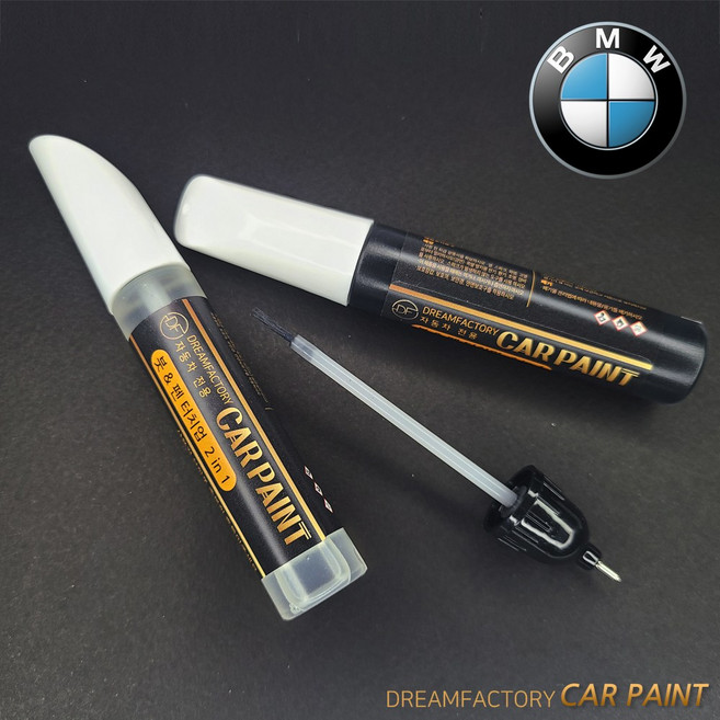 드림팩토리] BMW / MINI 자동차 차량용 붓펜 +투명마감 2개 도색 보수용 카페인트, 300 - 알파인화이트, 1세트