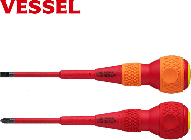 베셀 VESSEL 드라이버 200 일자 6x100mm(-) 전공절연드라이버 볼그립, 1개