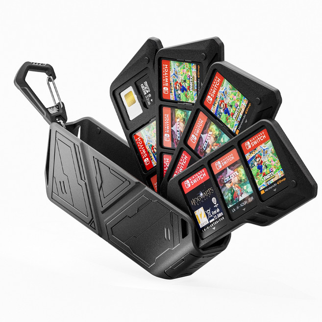 닌텐도 스위치 시리즈 호환 휴대용 게임 카드케이스 칩보관함 12in1 슬롯, 1개, 블랙, 비너클립포함