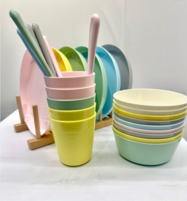 이케아 칼라스 유아 키즈 플라스틱 홈식기 1세트 (접시6+그릇6+컵6+식기도구18), 1개, .