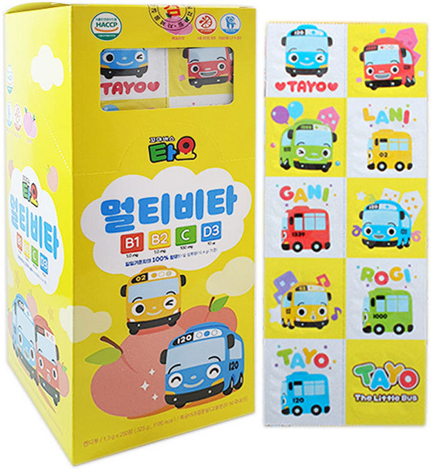 꼬마버스 타요 멀티비타 250정 1개/복숭아맛 어린이 키즈 비타민C B1 B2 D3, 1세트, 250회분