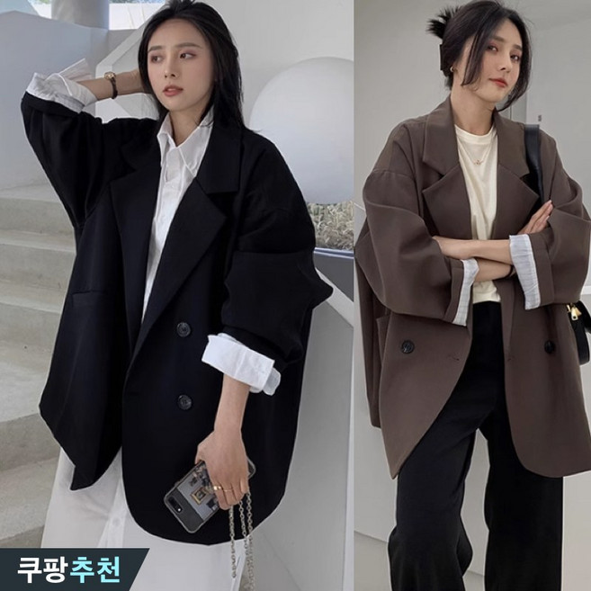 (매진 임박) 150kg까지 빅사이즈 여성 더블버튼 오피스룩 하프 날씬해보이는 정장 자켓 봄 가을 편한 고급 우아한 카라 포켓 디자인 패션 심플 캐주얼 클래식 면접 상의 잠바