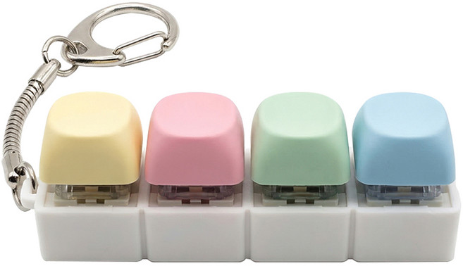 파스텔 키보드 키캡 키링 4구 귀여운 열쇠고리 클리커 딸깍이, 1개, 레인보우