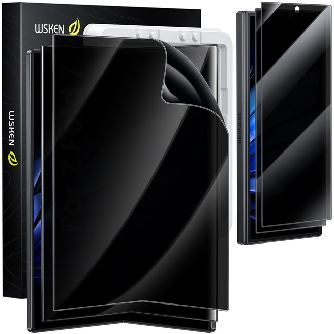 WSKEN 자가복원 TPU 고선명 내부 사생활보호 필름2p+ 전면9H 보안 강화유리 사생활필름2p 간편 접착 트레이 공구 세트, 2개